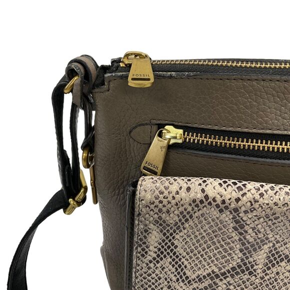 Fossil Brown Snake Embossed Leather Crossbody Bag - Picture 3 of 10